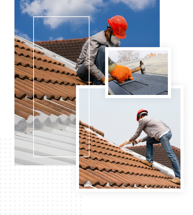 Roofing team working on a property